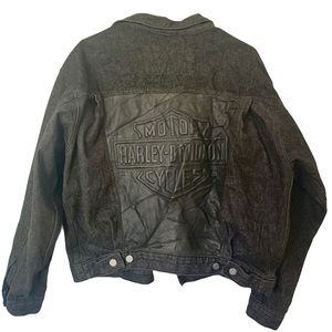 Black Harley Davidson Denim/Leather Jacket